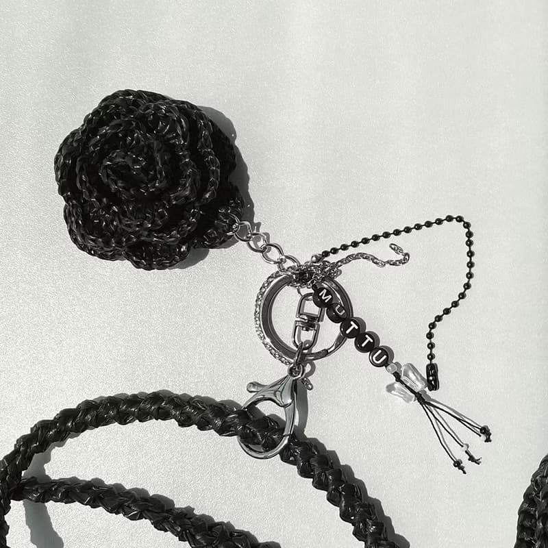 Summer Raffia Crochet Net Tote Bag (with Rose Keyring)