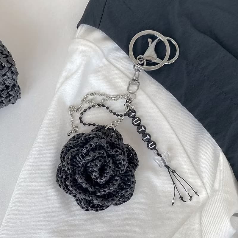Summer Raffia Crochet Net Tote Bag (with Rose Keyring)
