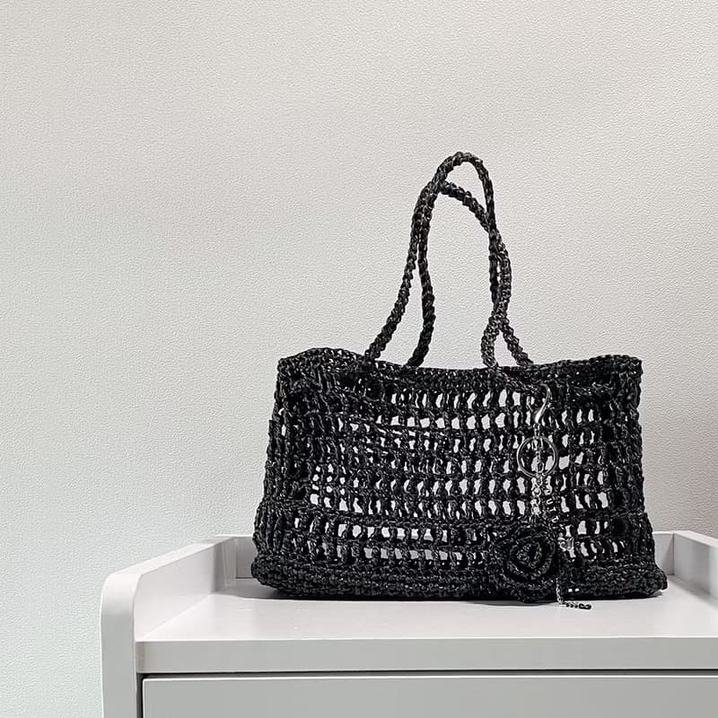 Summer Raffia Crochet Net Tote Bag (with Rose Keyring)