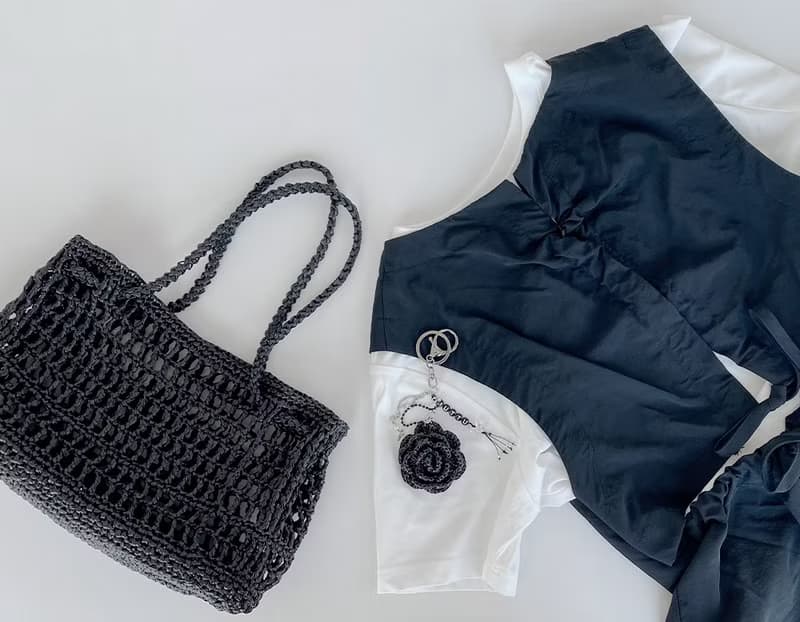 Summer Raffia Crochet Net Tote Bag (with Rose Keyring)