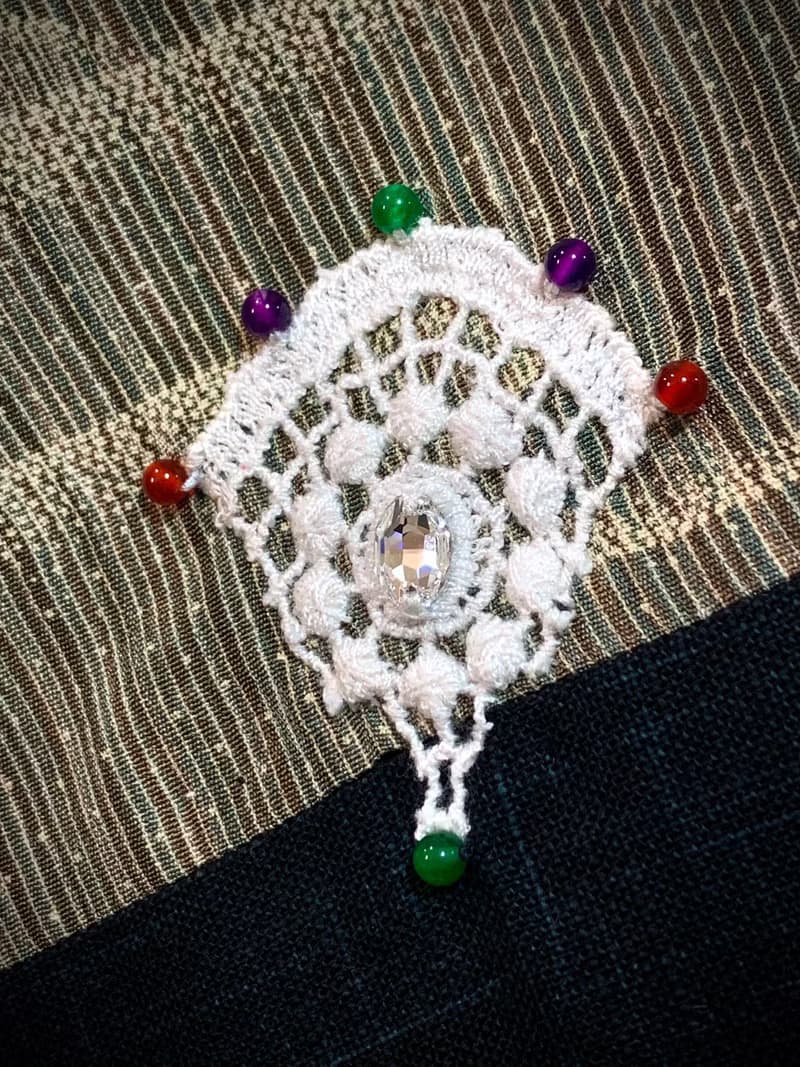 純手作/日本古典彩色雲紋寶石蕾絲扇子星光水鑽黑色圍巾披肩