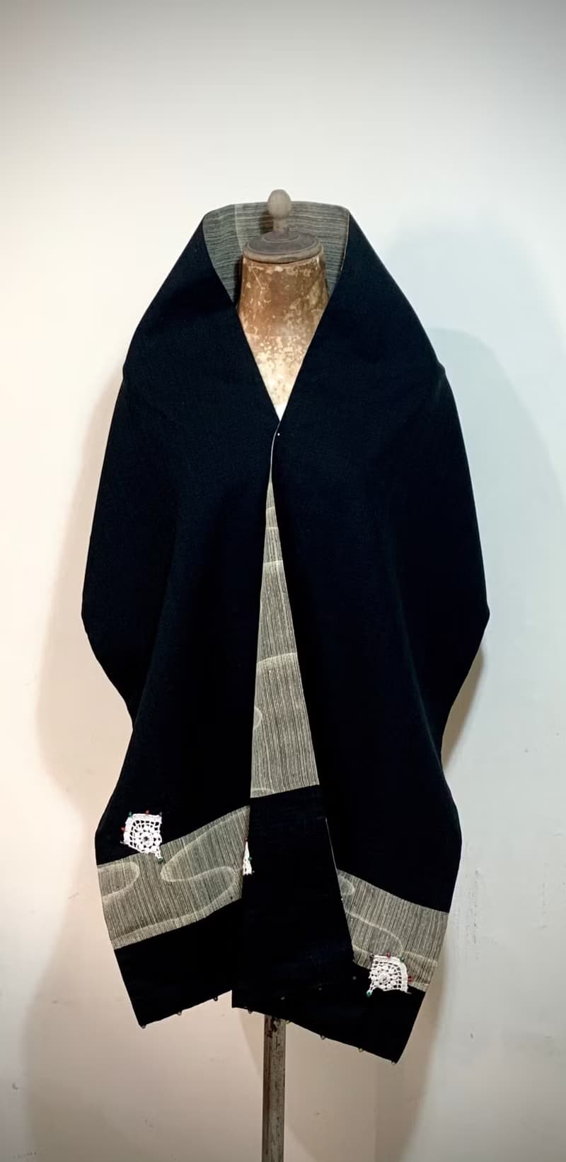 純手作/日本古典彩色雲紋寶石蕾絲扇子星光水鑽黑色圍巾披肩