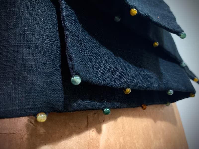 純手作/日本古典彩色雲紋寶石蕾絲扇子星光水鑽黑色圍巾披肩