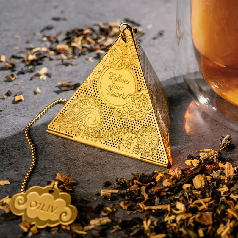 01LIV不銹鋼濾茶器 Tri 金色三角茶濾金字塔原創設計茶具創意禮物
