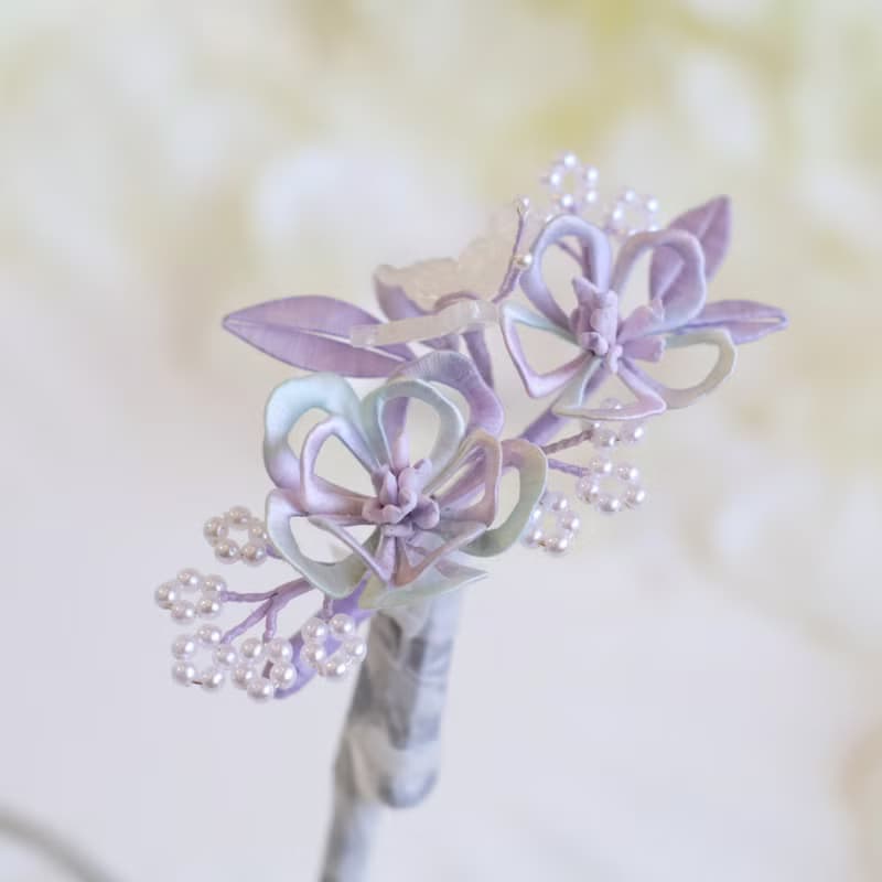 幻彩梅花 髮夾 纏花 春仔花 和服發飾 天然真絲 蠶絲 髮夾