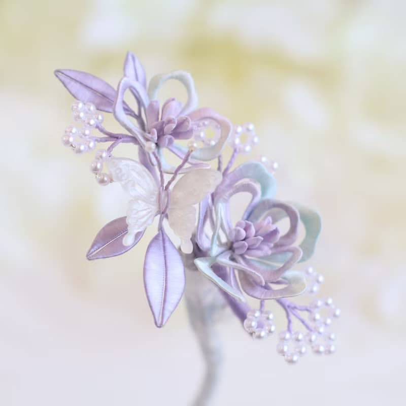 幻彩梅花 髮夾 纏花 春仔花 和服發飾 天然真絲 蠶絲 髮夾