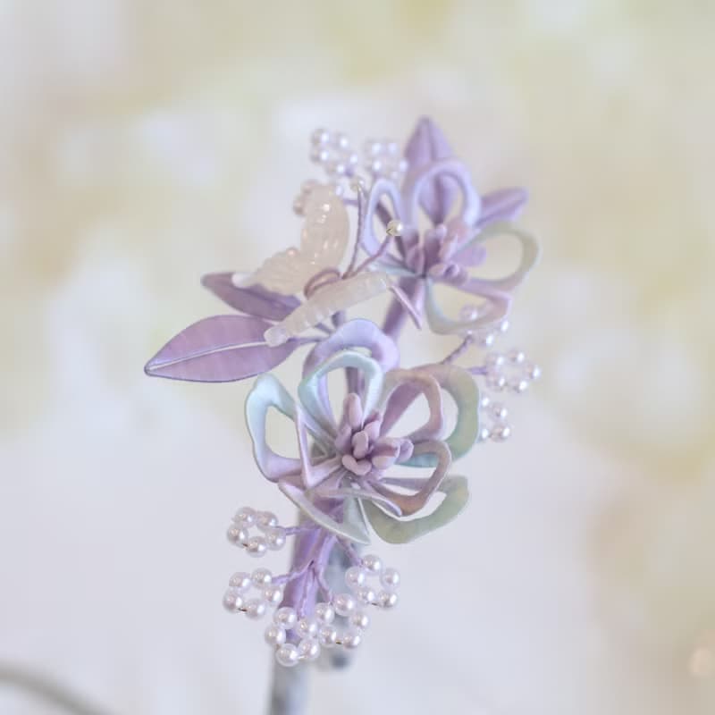 幻彩梅花 髮夾 纏花 春仔花 和服發飾 天然真絲 蠶絲 髮夾