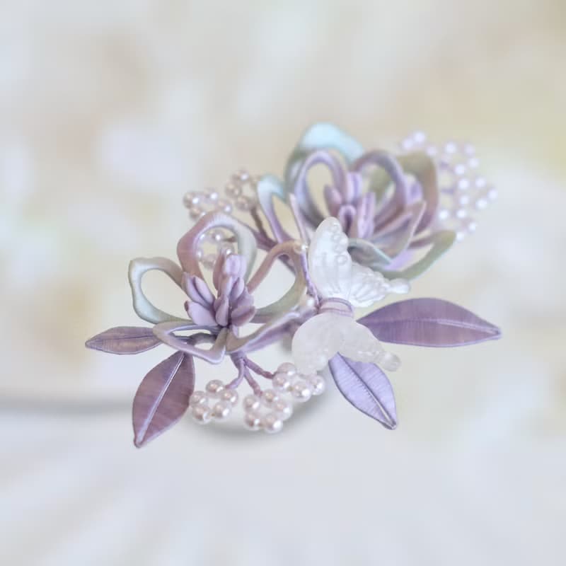 幻彩梅花 髮夾 纏花 春仔花 和服發飾 天然真絲 蠶絲 髮夾