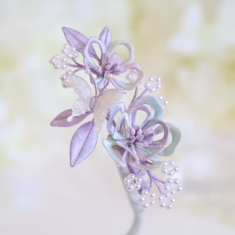 幻彩梅花 髮夾 纏花 春仔花 和服發飾 天然真絲 蠶絲 髮夾