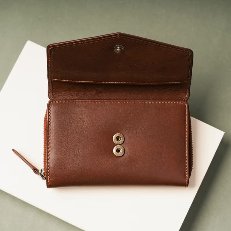 【24hr快速出貨】信封三折扣式真皮中長夾-兩色(075192)