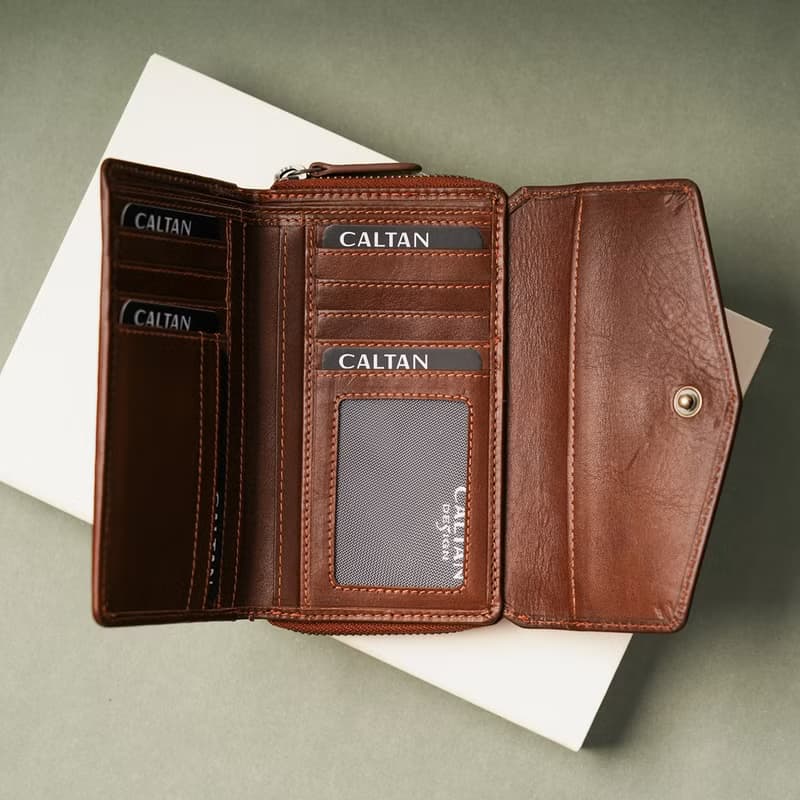 【24hr快速出貨】信封三折扣式真皮中長夾-兩色(075192)