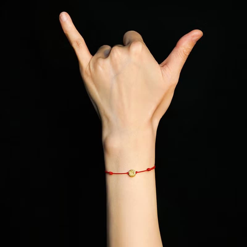 福祿壽喜足金紅繩手鏈 未時3D硬24k黃金本命年轉運男女簡約國潮風