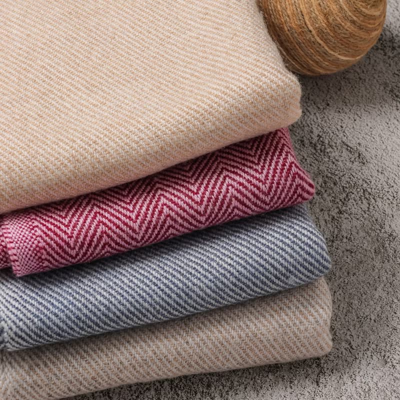 【窄版】喀什米爾羊毛圍巾 米黃斜紋 脖圍 手工機織