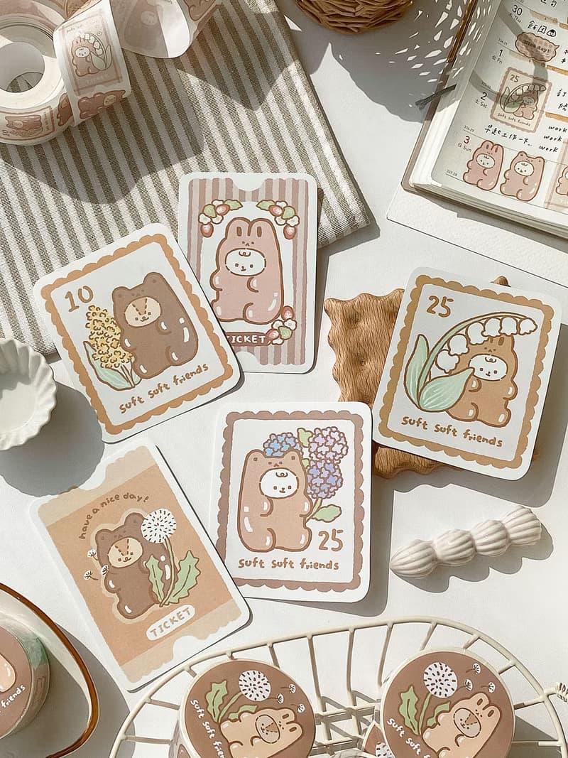 軟綿綿的小熊軟糖票券郵票/大貼紙十代/防水貼紙/共5款