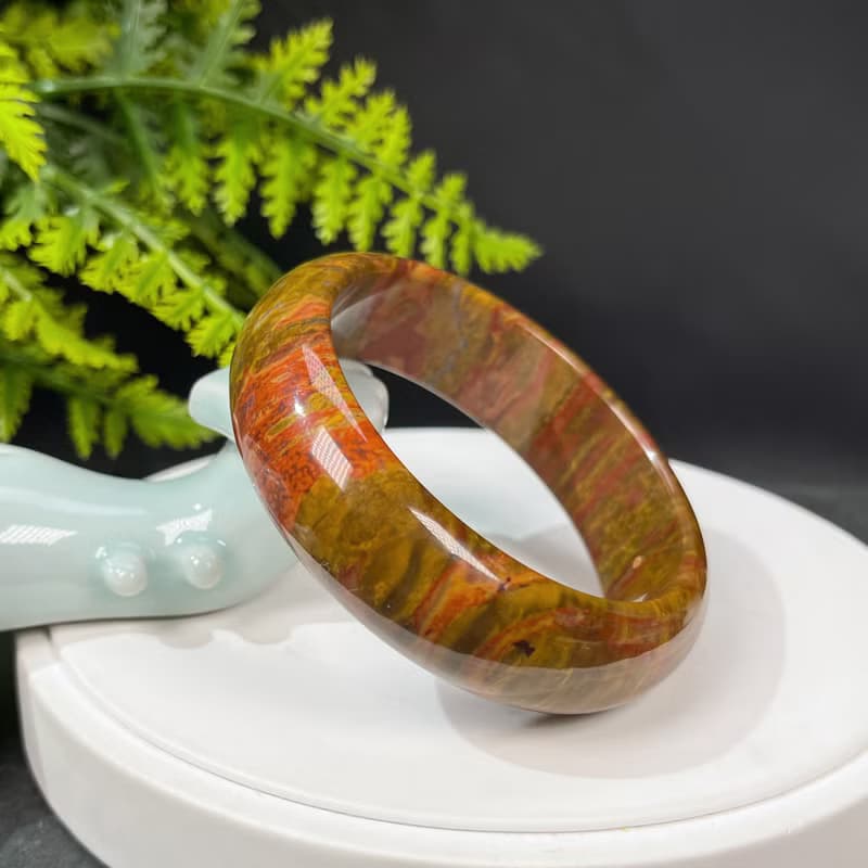 多彩海洋碧玉手鐲 61MM 玉化雙天眼冰潤異象玉髓手環 清新活潑