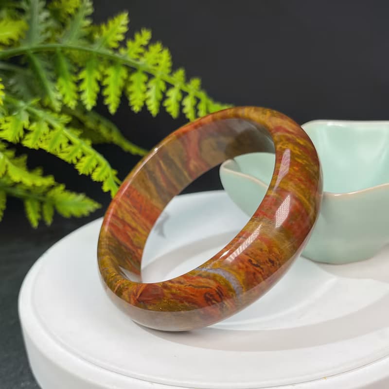 多彩海洋碧玉手鐲 61MM 玉化雙天眼冰潤異象玉髓手環 清新活潑