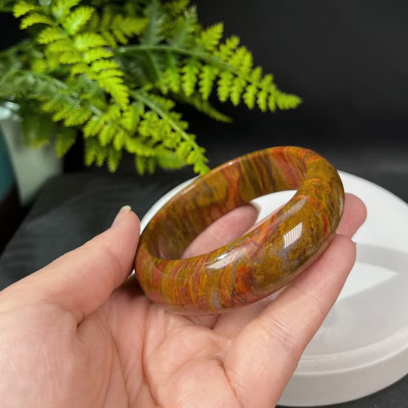 多彩海洋碧玉手鐲 61MM 玉化雙天眼冰潤異象玉髓手環 清新活潑