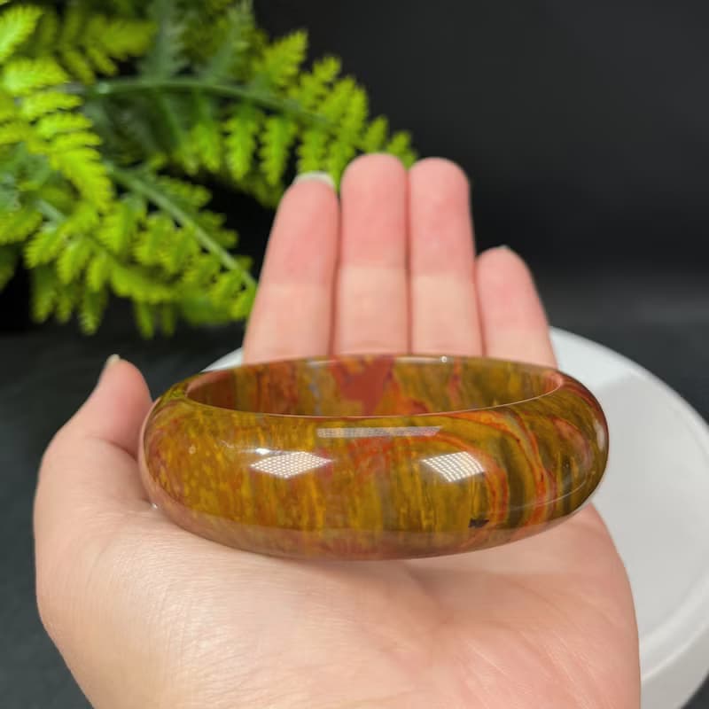 多彩海洋碧玉手鐲 61MM 玉化雙天眼冰潤異象玉髓手環 清新活潑