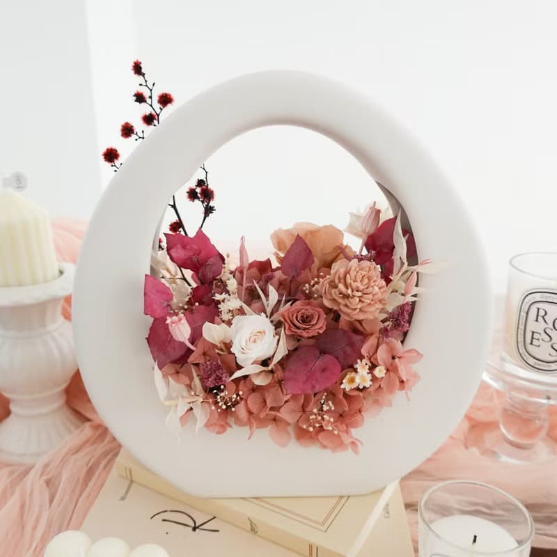 永生花特色O型大提籃-香檳粉