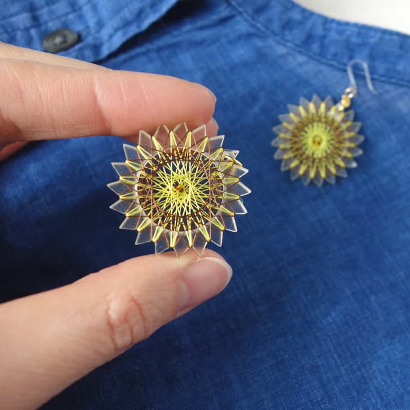 ひまわりのイヤリング / ピアス / 黄色 / 絹糸 / 送料無料