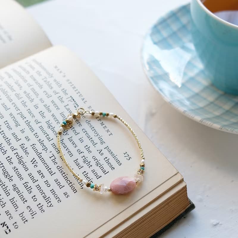 經典大寶石-玫瑰石黃銅手鍊