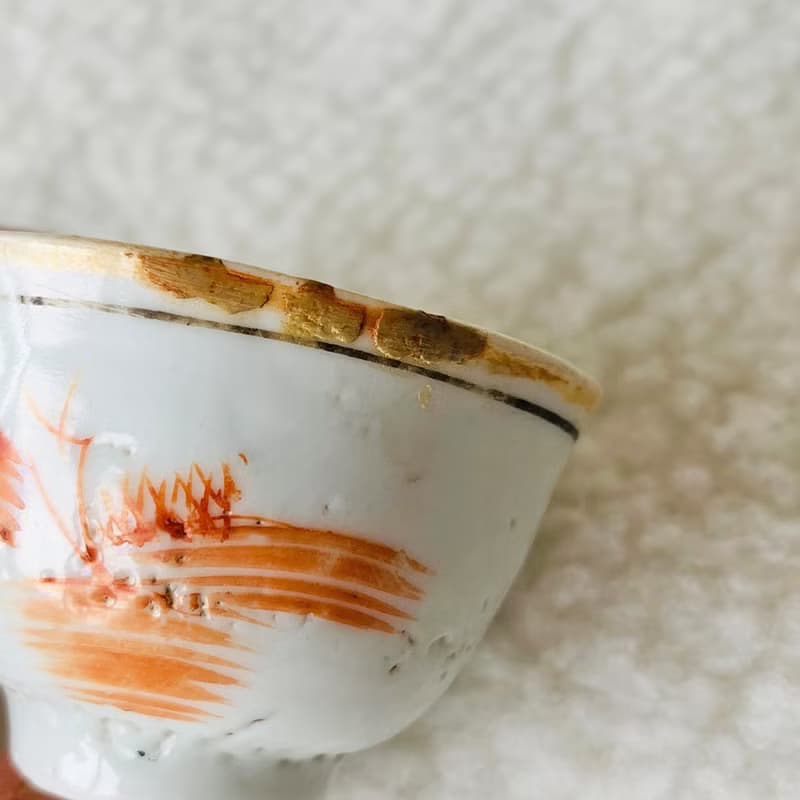 中國 清末民初寫意陶瓷小酒杯│ 民窯燒製 白地青花瓷 古典抽象美