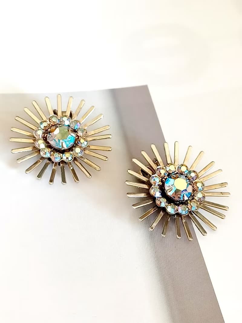 vintage jewelry  炫目火花極光萊茵 夾式耳環