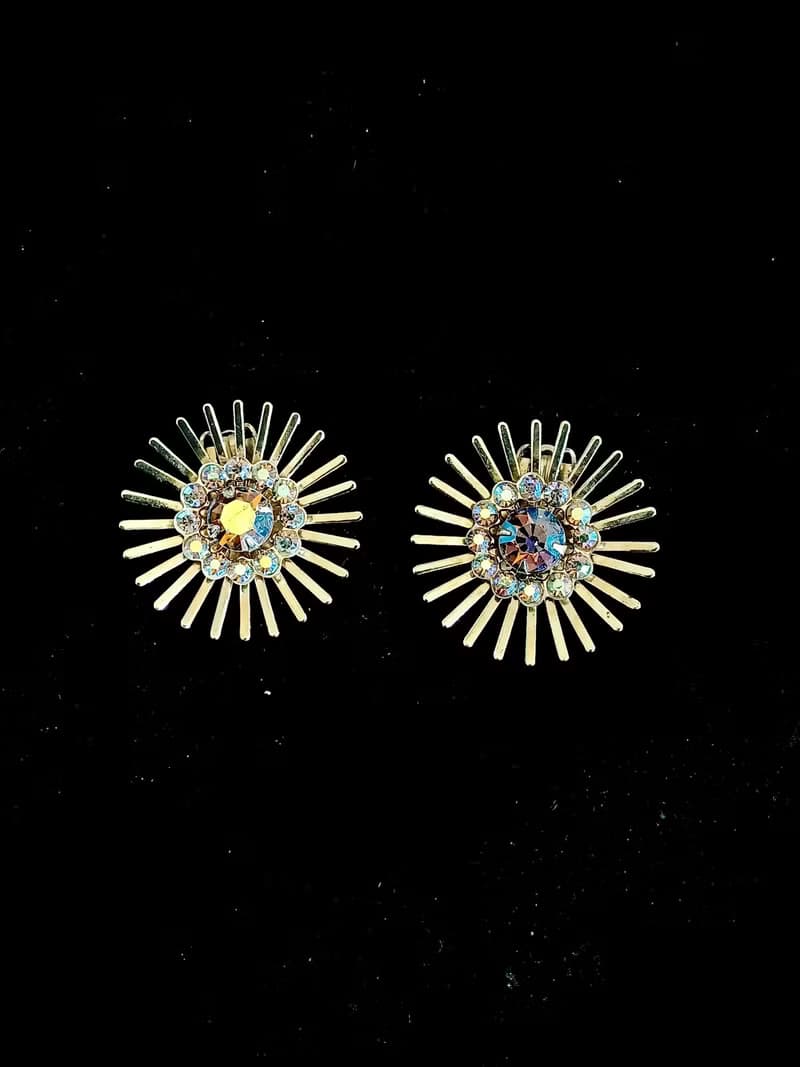 vintage jewelry  炫目火花極光萊茵 夾式耳環