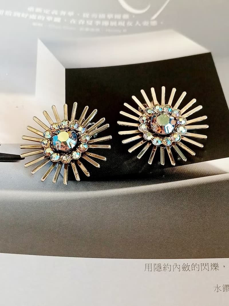 vintage jewelry  炫目火花極光萊茵 夾式耳環