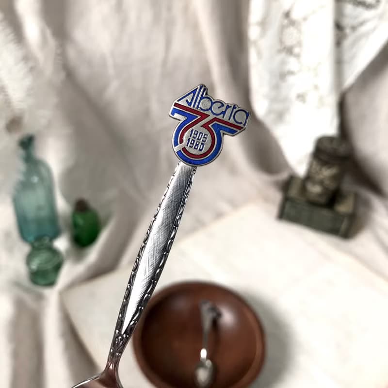 1980s Retro設計琺瑯徽章鍍銀紀念湯匙 2pcs 組合