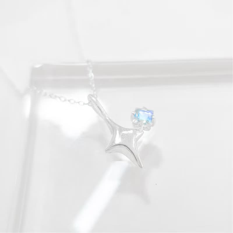 / 星塵 / 頂級AAA+藍光月光石 北極星925純銀項鍊 月亮石 頸鏈