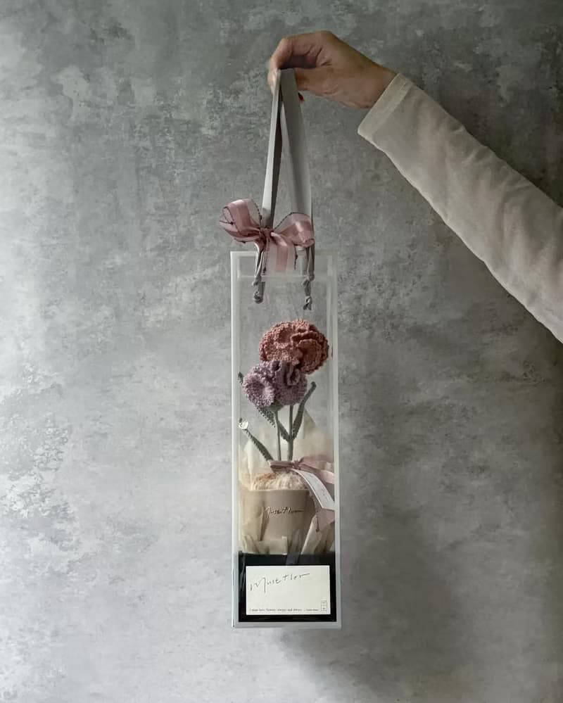 母親節限定 康乃馨盆花-手工羊毛針織花