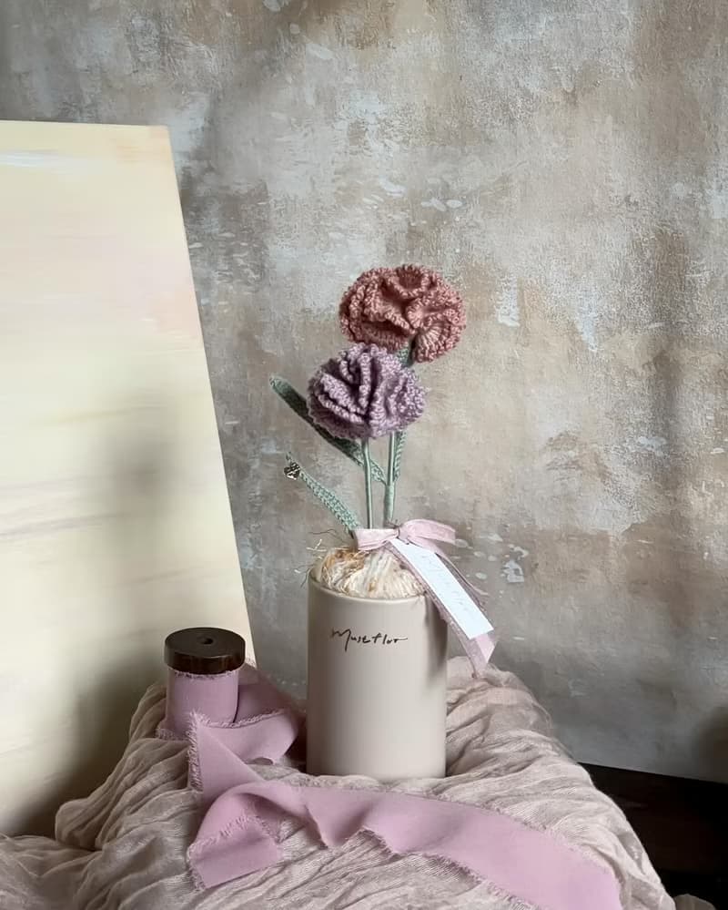 母親節限定 康乃馨盆花-手工羊毛針織花