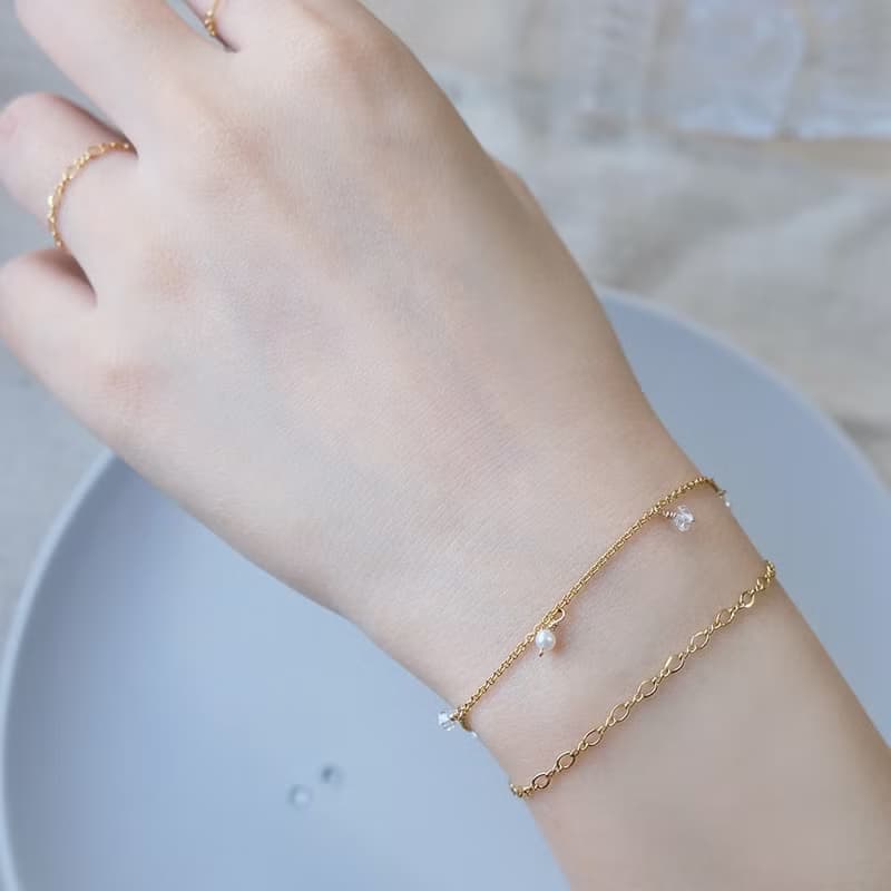 星塵系列 - 14K包金雙鍊白水晶手鍊