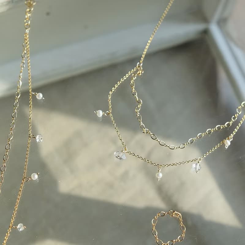 星塵系列 - 14K包金雙鍊白水晶手鍊