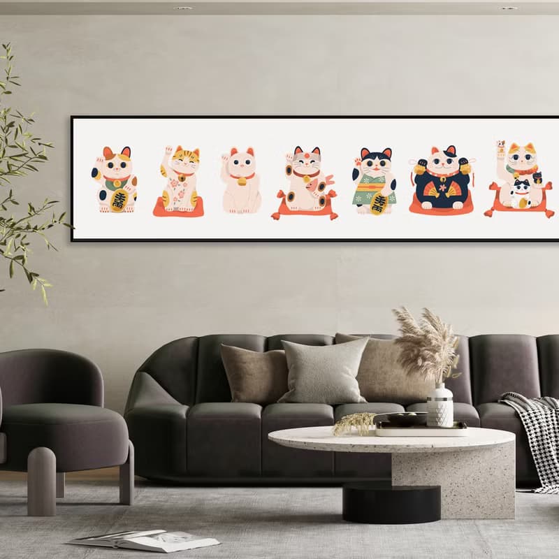 招財貓列陣 - 臥房掛畫/客廳/招財貓/床頭畫/兒童房掛畫/貓咪