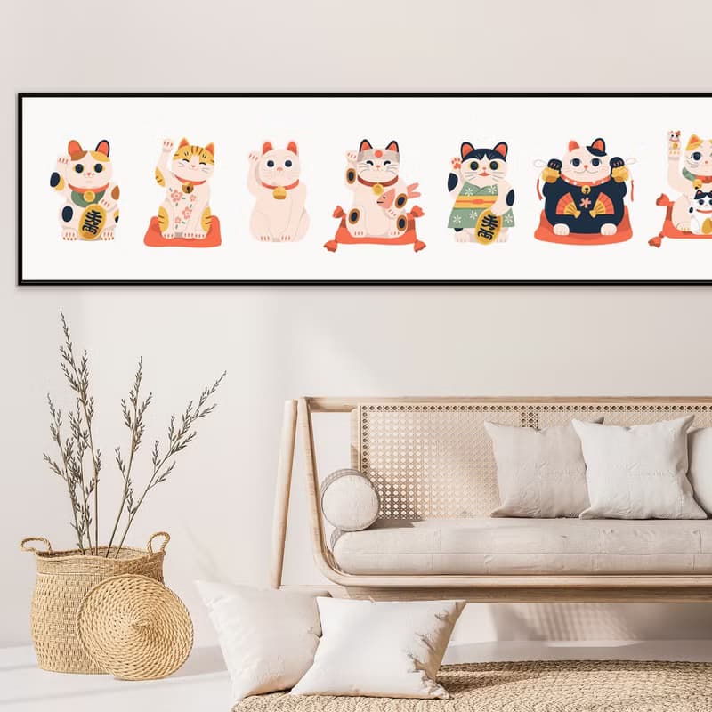 招財貓列陣 - 臥房掛畫/客廳/招財貓/床頭畫/兒童房掛畫/貓咪