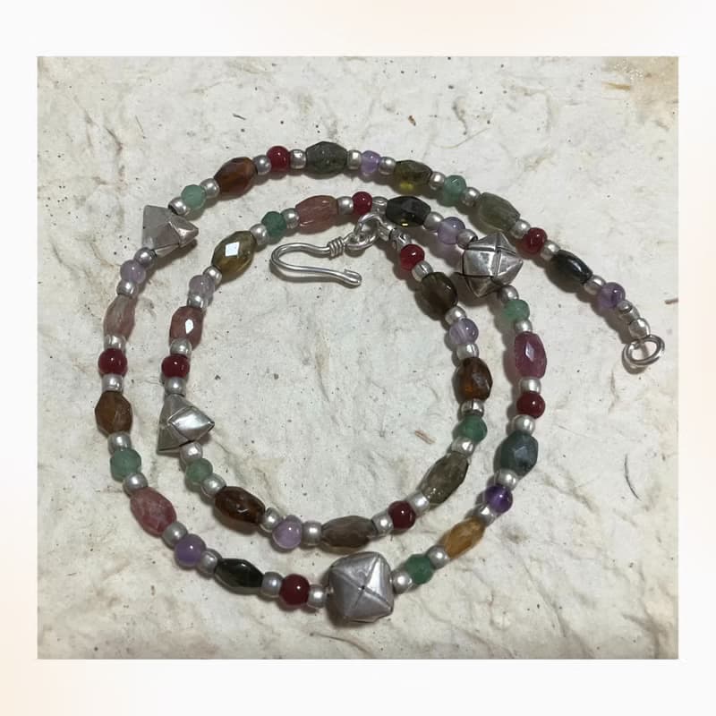Antique Gem and Silver minimalist necklace, Stylist Necklace, Gift for mom 母親節禮物