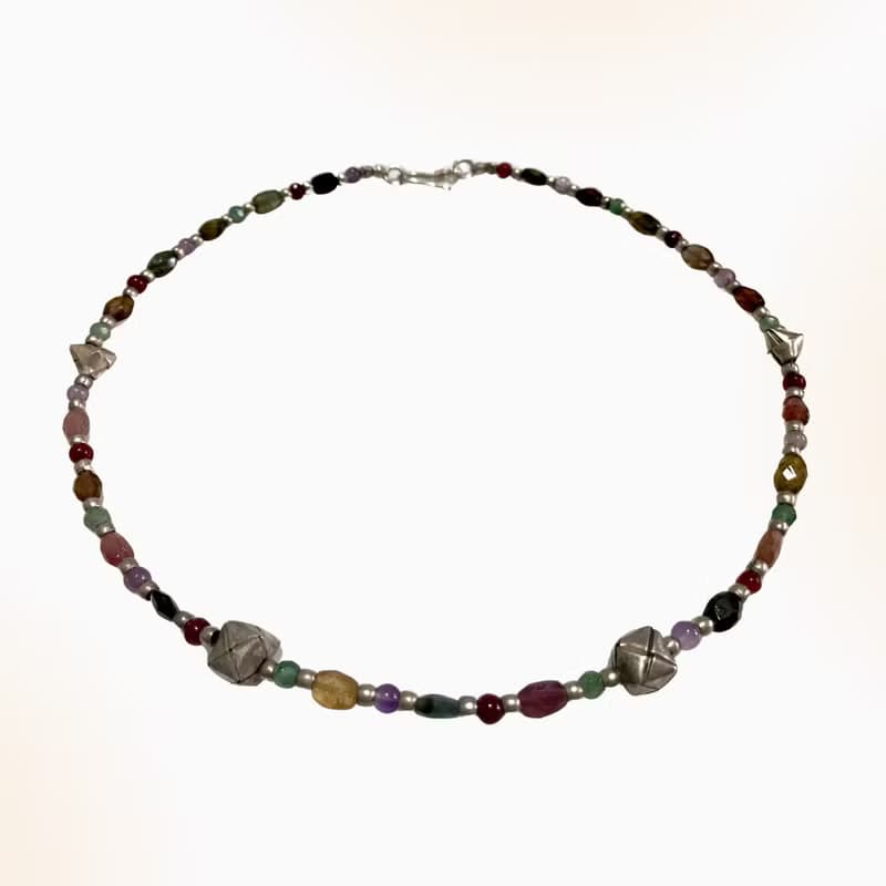 Antique Gem and Silver minimalist necklace, Stylist Necklace, Gift for mom 母親節禮物