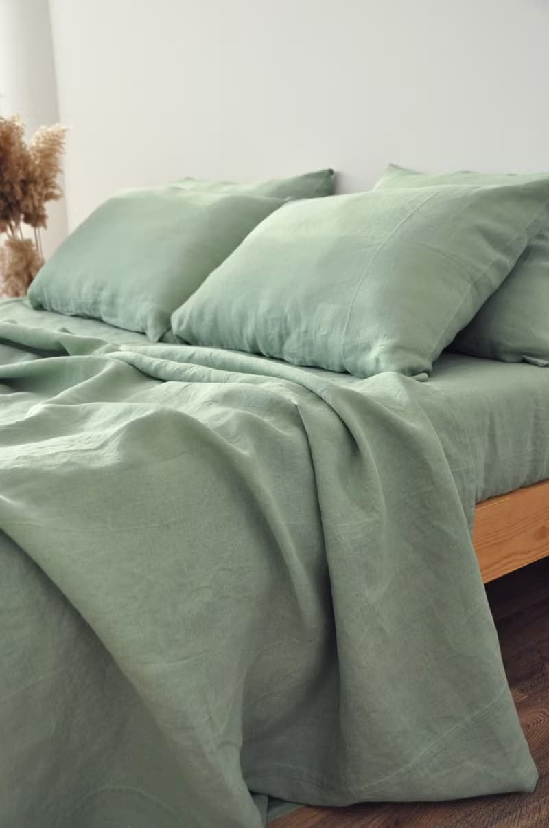 Sage green linen flat sheet/Linen bedsheet/Softened stonewashed linen sheet