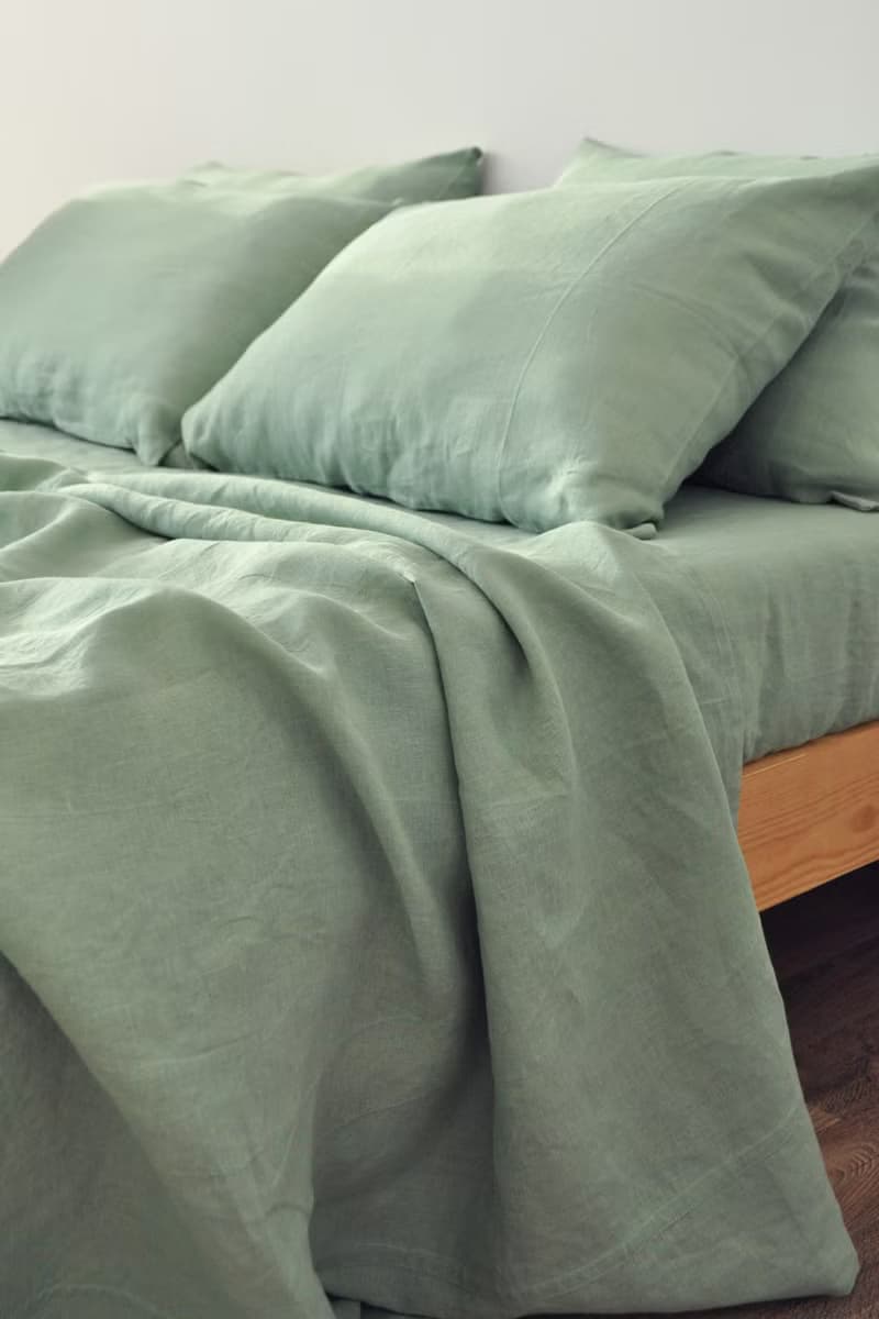 Sage green linen flat sheet/Linen bedsheet/Softened stonewashed linen sheet