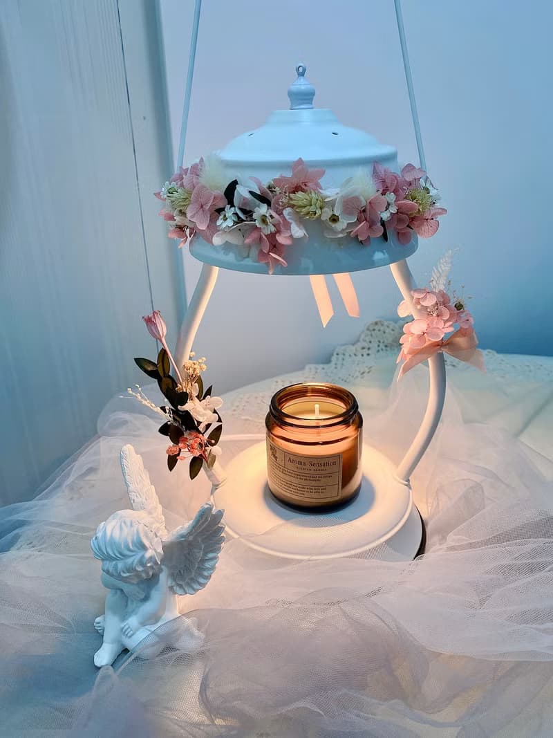 療癒粉白 花天使 永生花融蠟燈 贈香氛蠟燭 生日禮物 情人節禮物