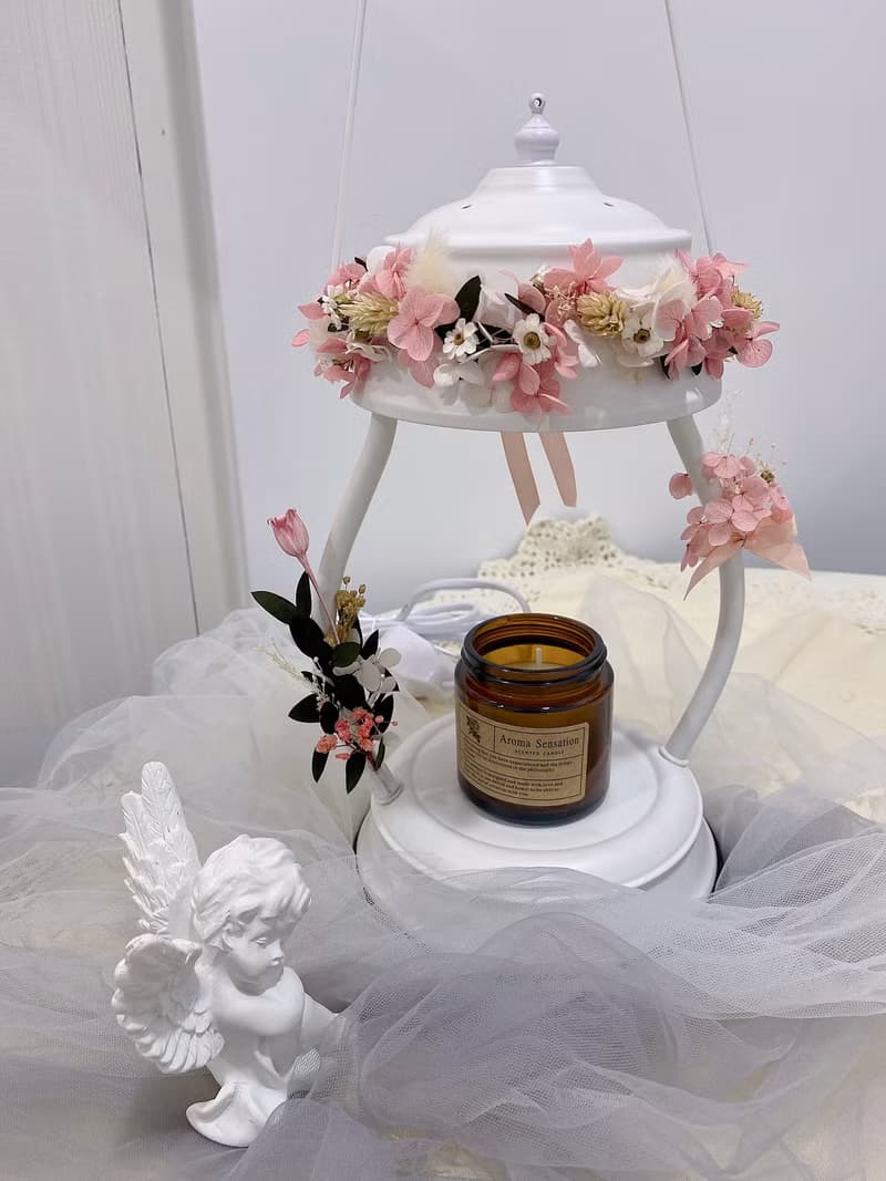 療癒粉白 花天使 永生花融蠟燈 贈香氛蠟燭 生日禮物 情人節禮物