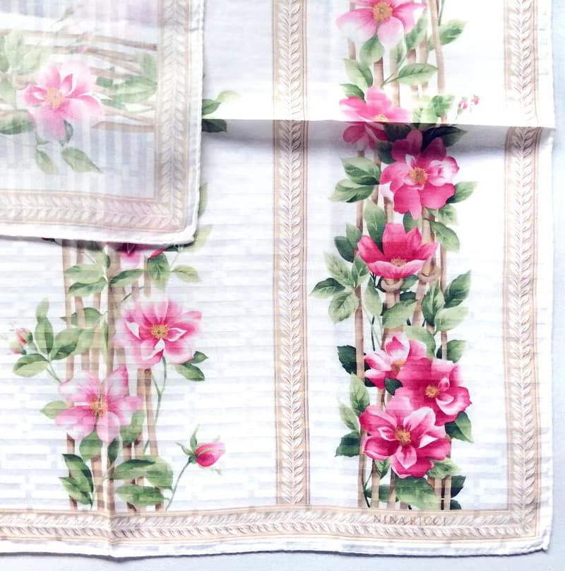 Nina Ricci Vintage Scarf Vine Flowers 22.5 x 22 Inches