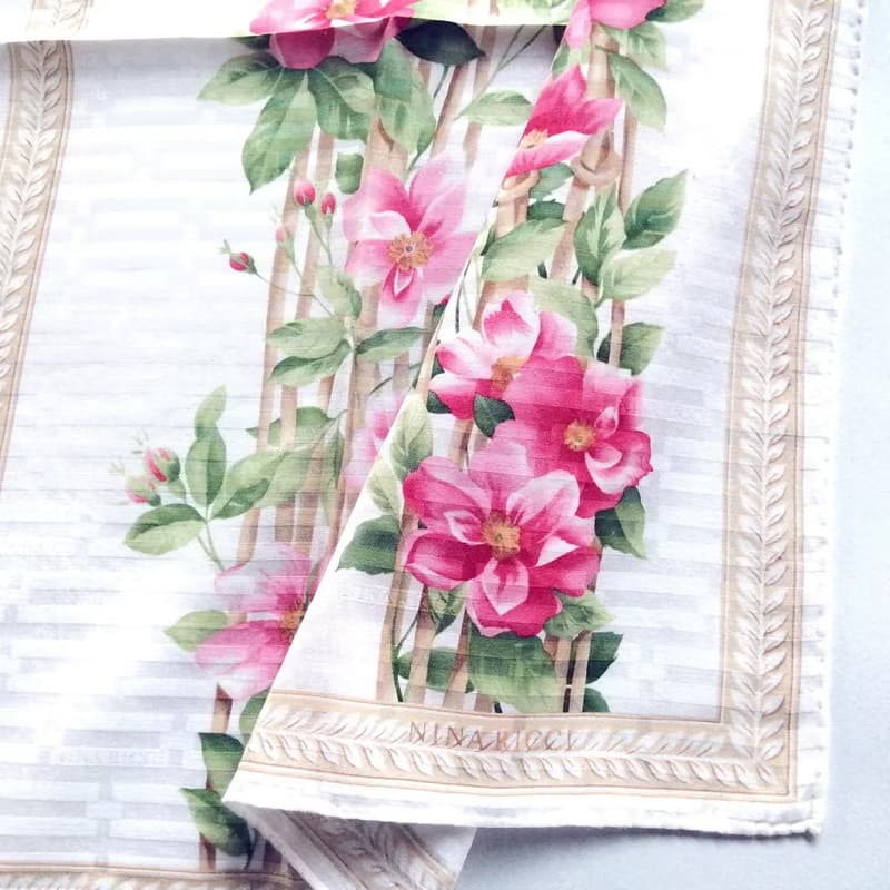 Nina Ricci Vintage Scarf Vine Flowers 22.5 x 22 Inches