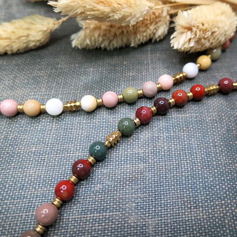 VIIART。小草莓 。奶昔色系阿拉善瑪瑙黃銅手環手鍊