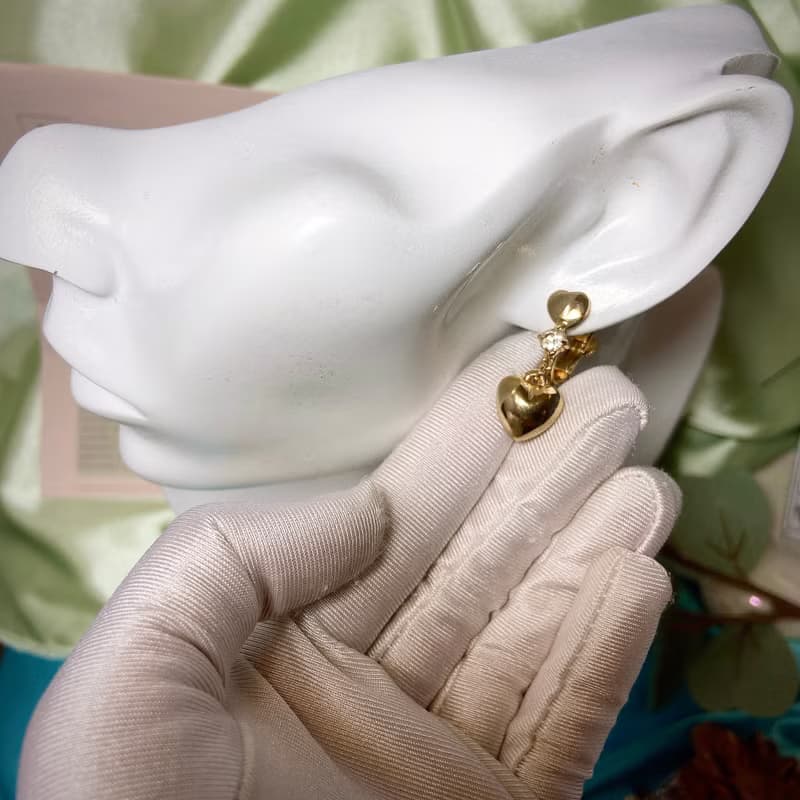【西洋古董飾品】精品感法式亮愛心優雅 垂墜搖晃鑲鑽耳環耳針
