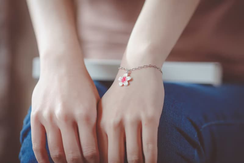 花朵系列 好運 桃花造型手鍊 手工琺瑯上色-粉款 (HBRJA0996B)