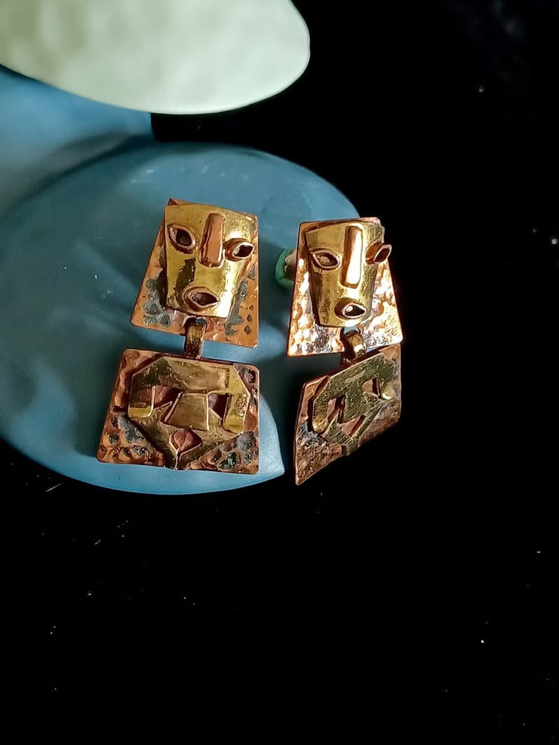 vintage jewelry  古董黃銅馬雅人 夾式耳環