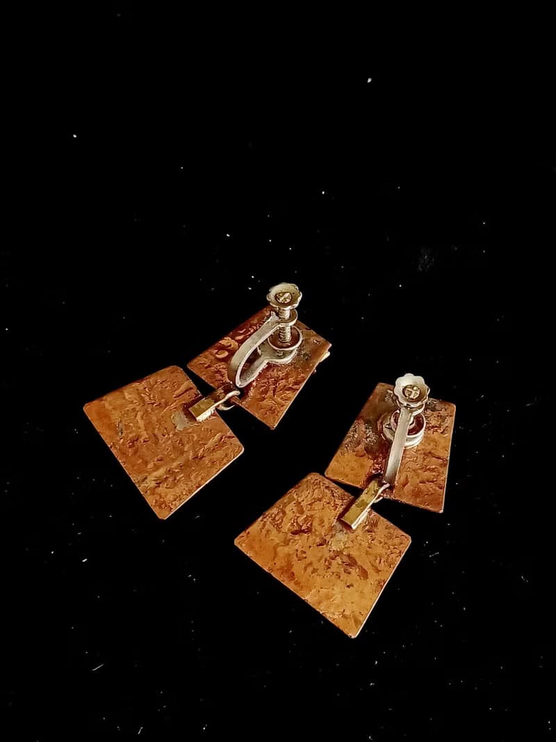 vintage jewelry  古董黃銅馬雅人 夾式耳環